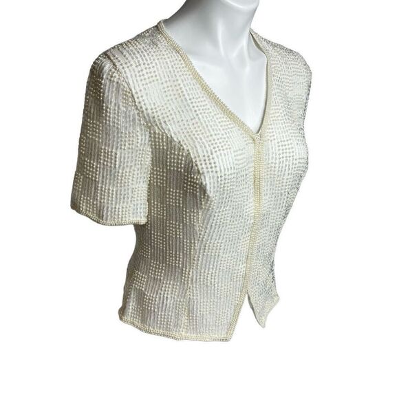 Vintage reggio cream beaded silk top size S - Picture 6 of 13